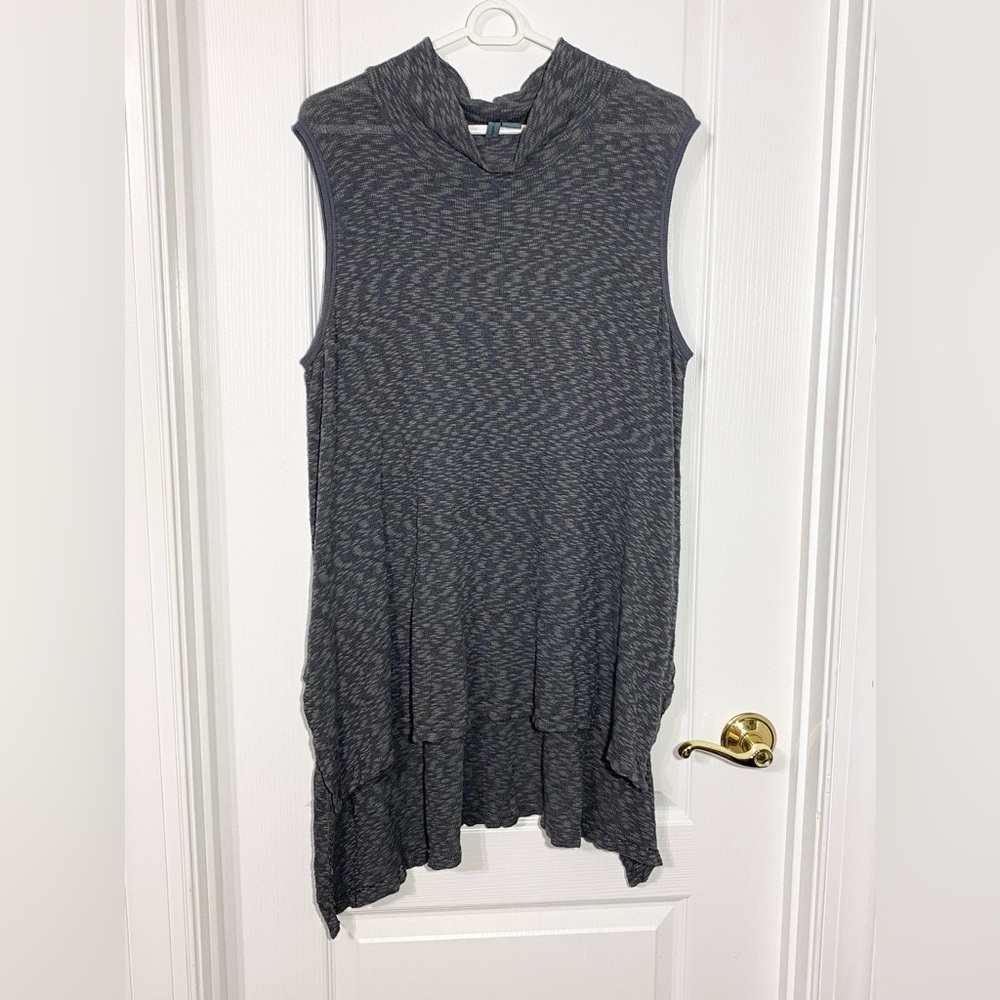Anthro Left of Center USA MADE Hi Lo Sleeveless Slub Knit Tunic Top Gray Large